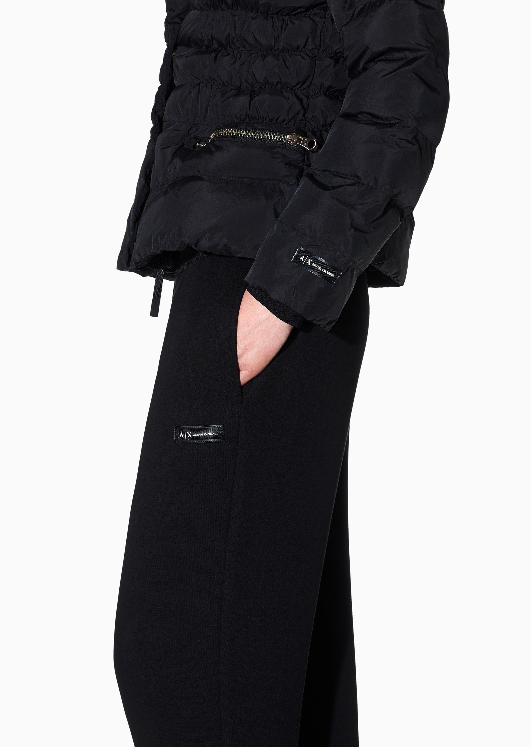 ARMANI EXCHANGE 女士棉质宽松长款锥形束脚标识贴片卫裤