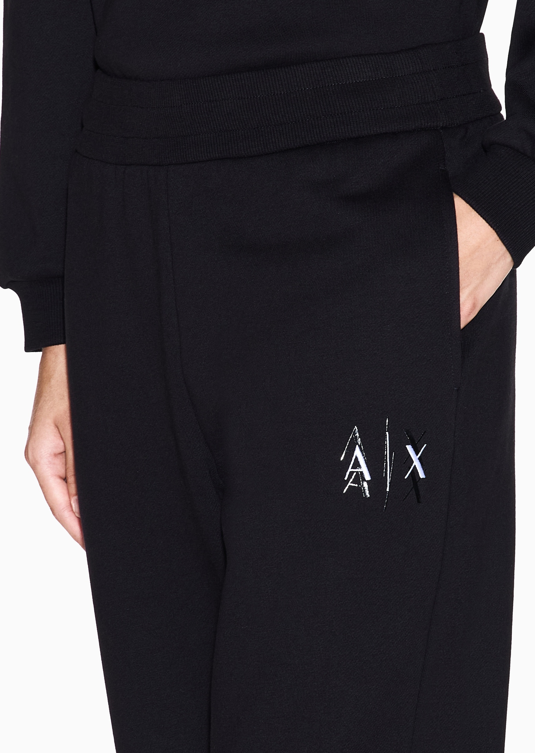 ARMANI EXCHANGE 女士纯棉宽松长款锥形束脚撞色徽标卫裤