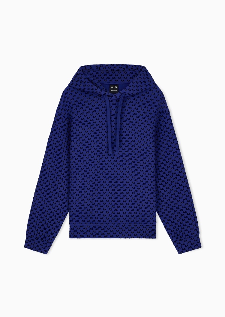 ARMANI EXCHANGE 男士宽松长袖连帽通体植绒徽标休闲卫衣
