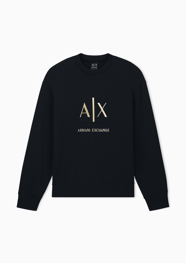 ARMANI EXCHANGE 男士微弹宽松长袖圆领撞色刺绣卫衣