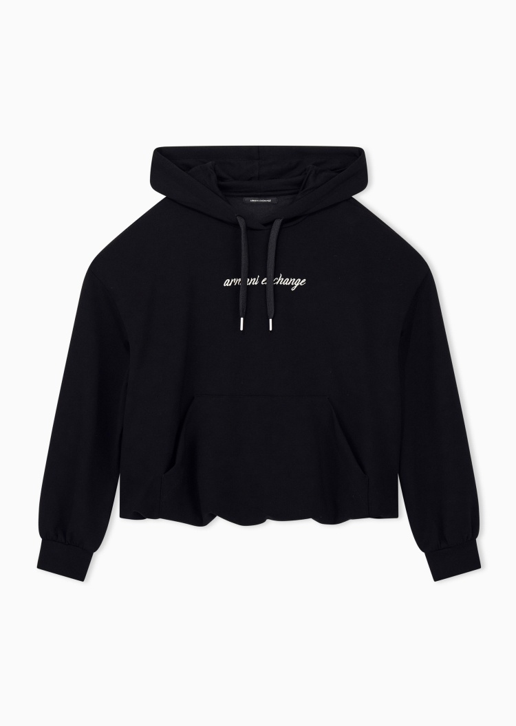 ARMANI EXCHANGE 女士弹力宽松短款连帽落肩刺绣卫衣