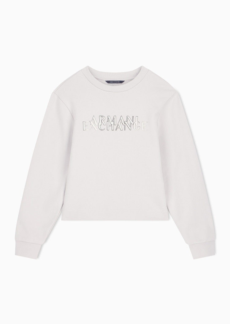 ARMANI EXCHANGE 女士纯棉宽松短款圆领立体字母标识毛圈卫衣