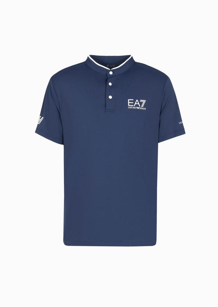 EA7 男士修身短袖立领网球健身训练Polo衫