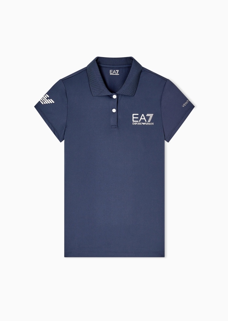 EA7 女士弹力短袖翻领跑步健身网球Polo衫