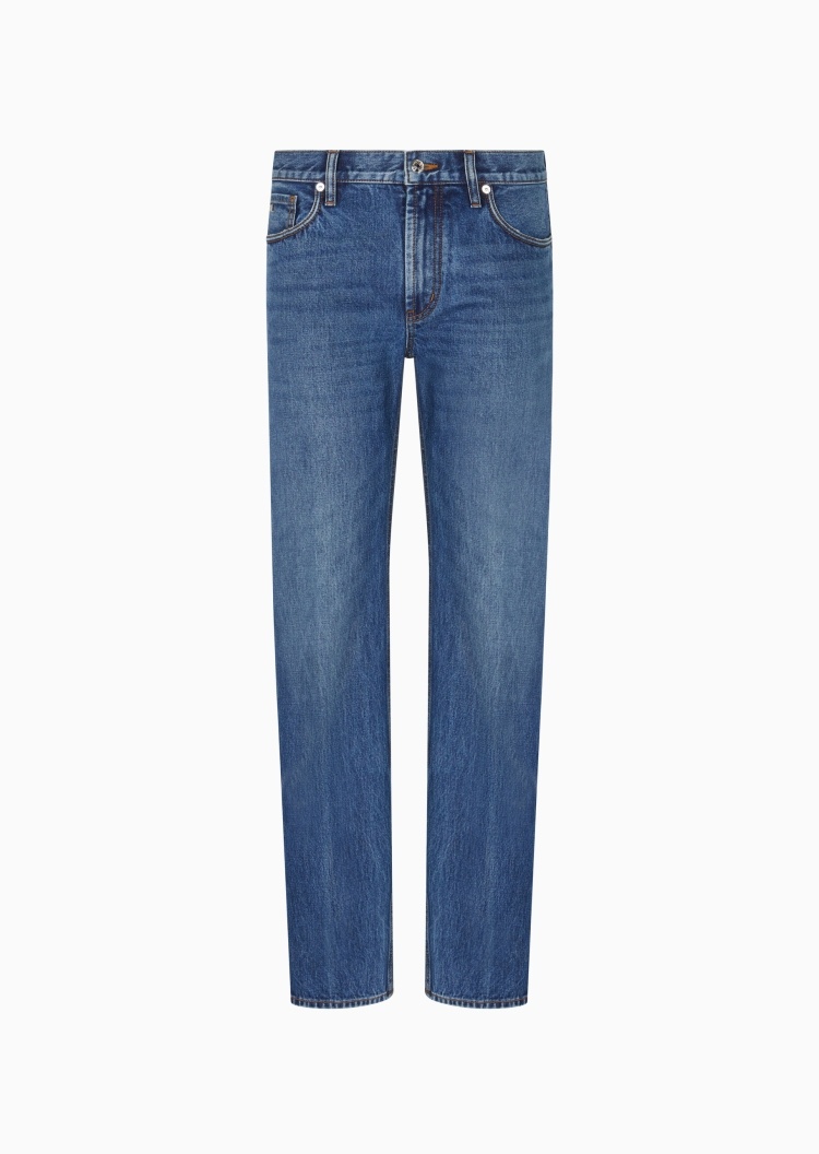 Emporio Armani 男士中腰直筒水洗复古纯棉牛仔裤