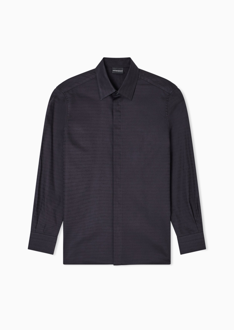 Emporio Armani 男士全棉长袖翻领字母标识纯色衬衫