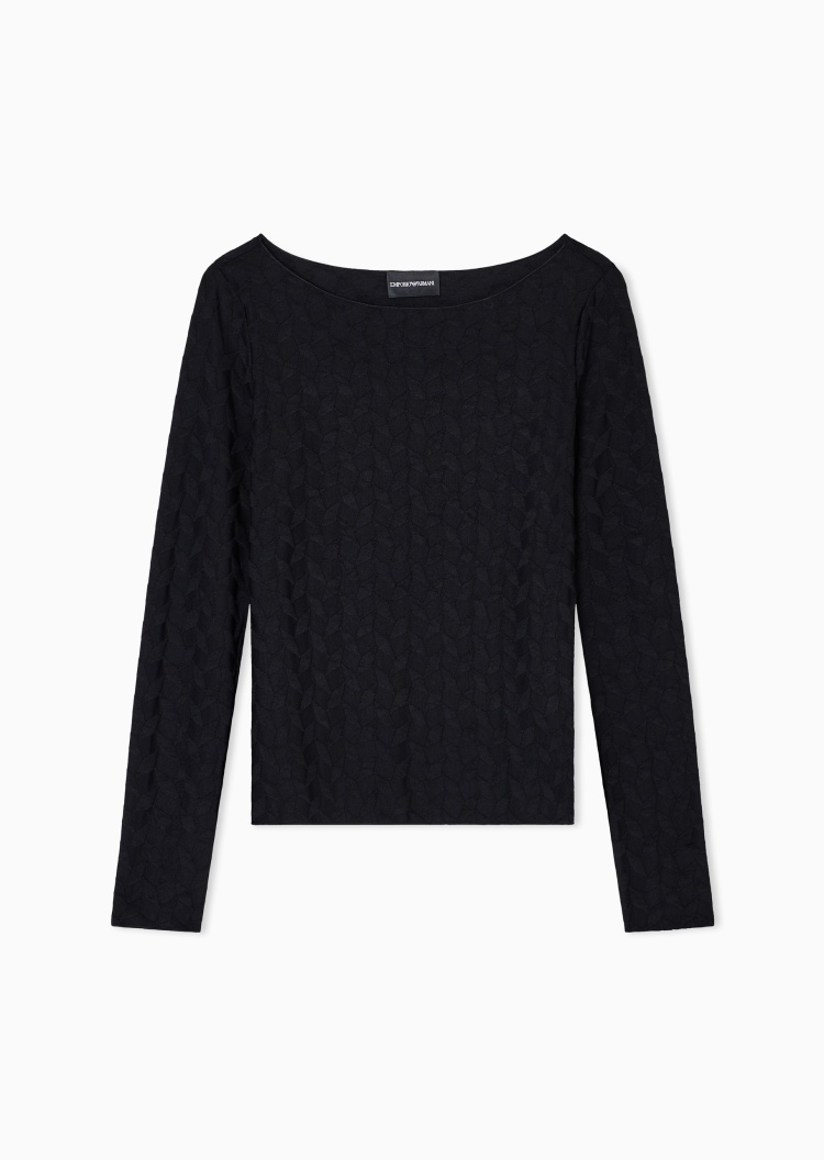 Emporio Armani 女士弹力长袖船领纯色提花针织衫