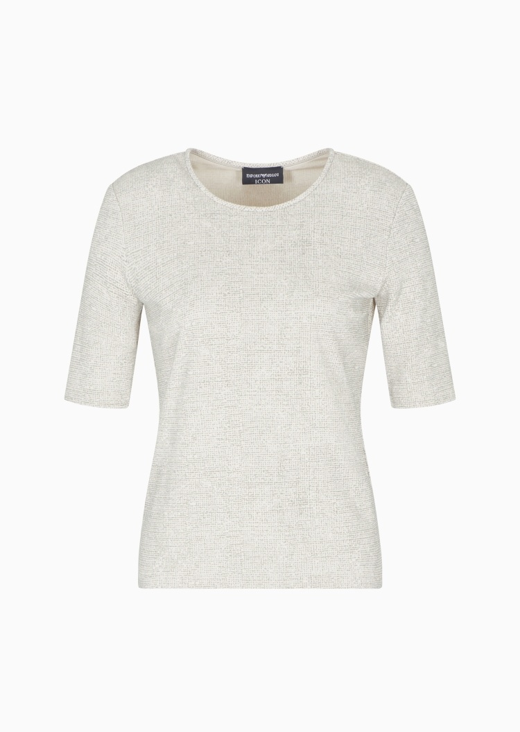 Emporio Armani 女士人造棉修身圆领植绒印花针织衫