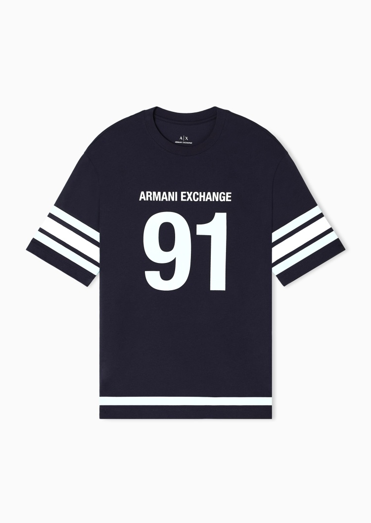 ARMANI EXCHANGE 男士全棉宽松短袖圆领落肩撞色印花轻薄T恤