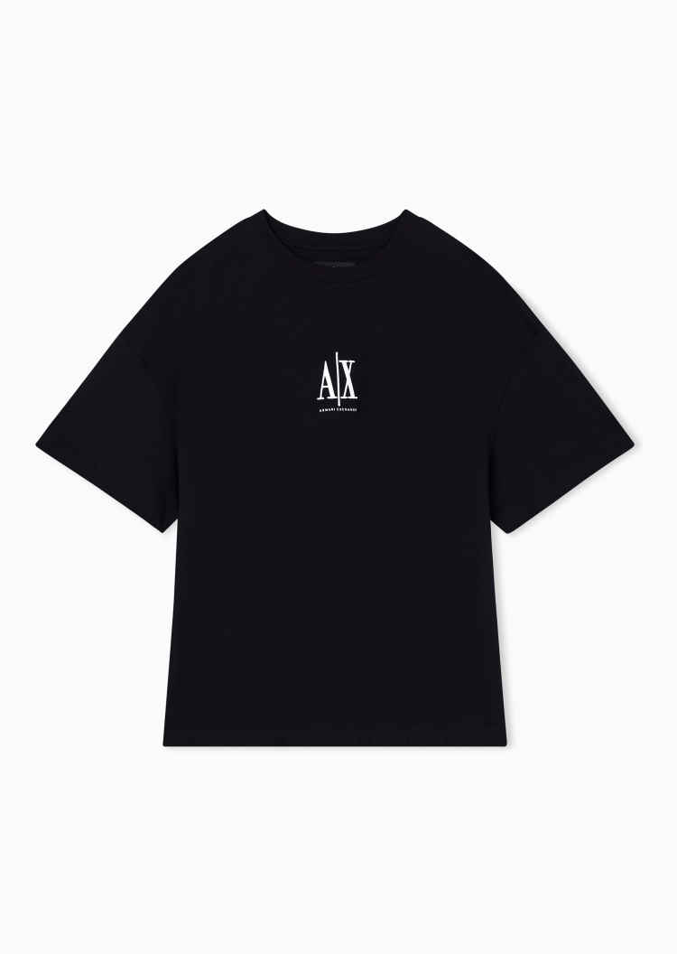 ARMANI EXCHANGE 女士全棉宽松短袖圆领落肩标识刺绣T恤
