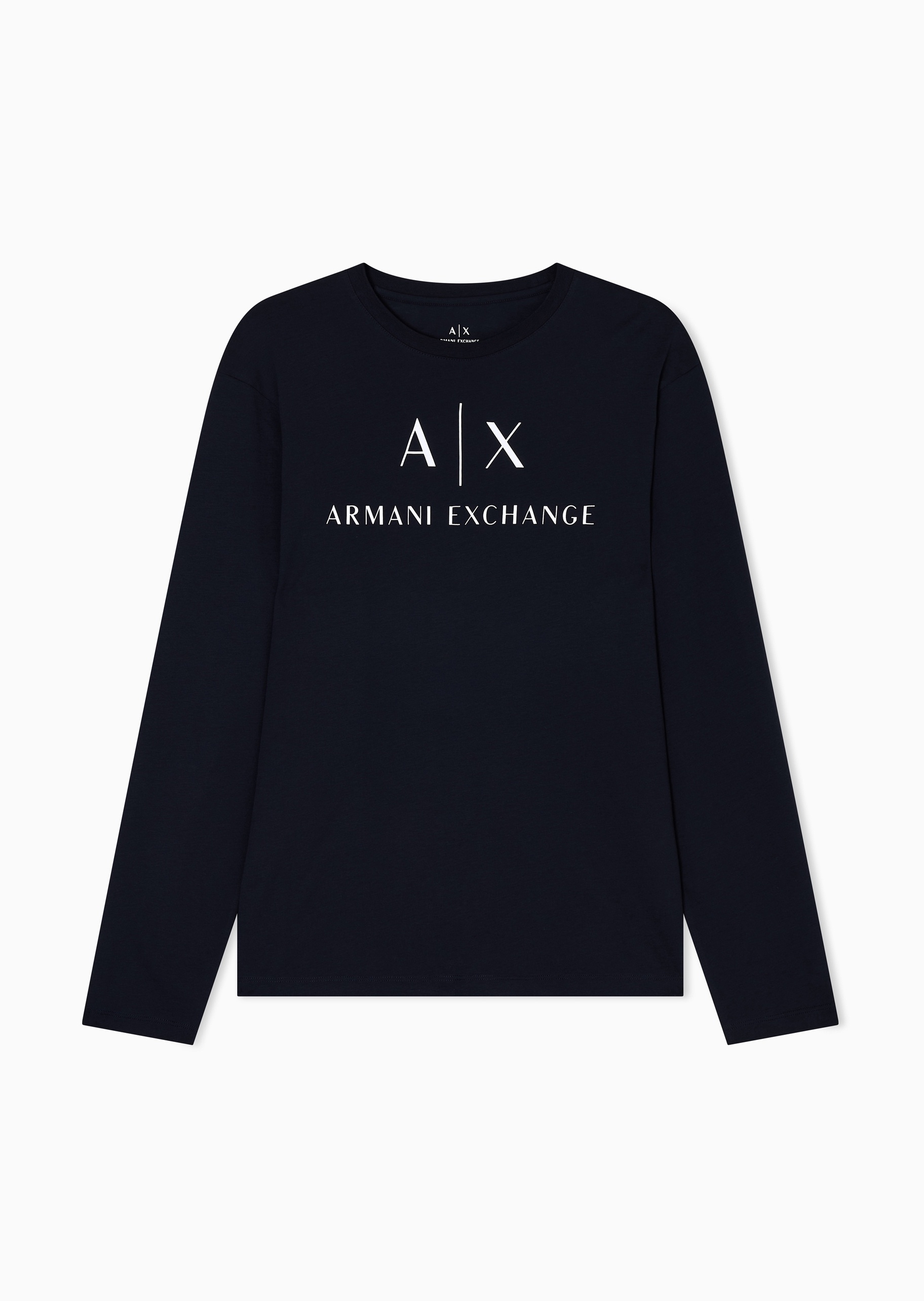 ARMANI EXCHANGE 男士纯棉合身长袖圆领正肩LOGO印花T恤