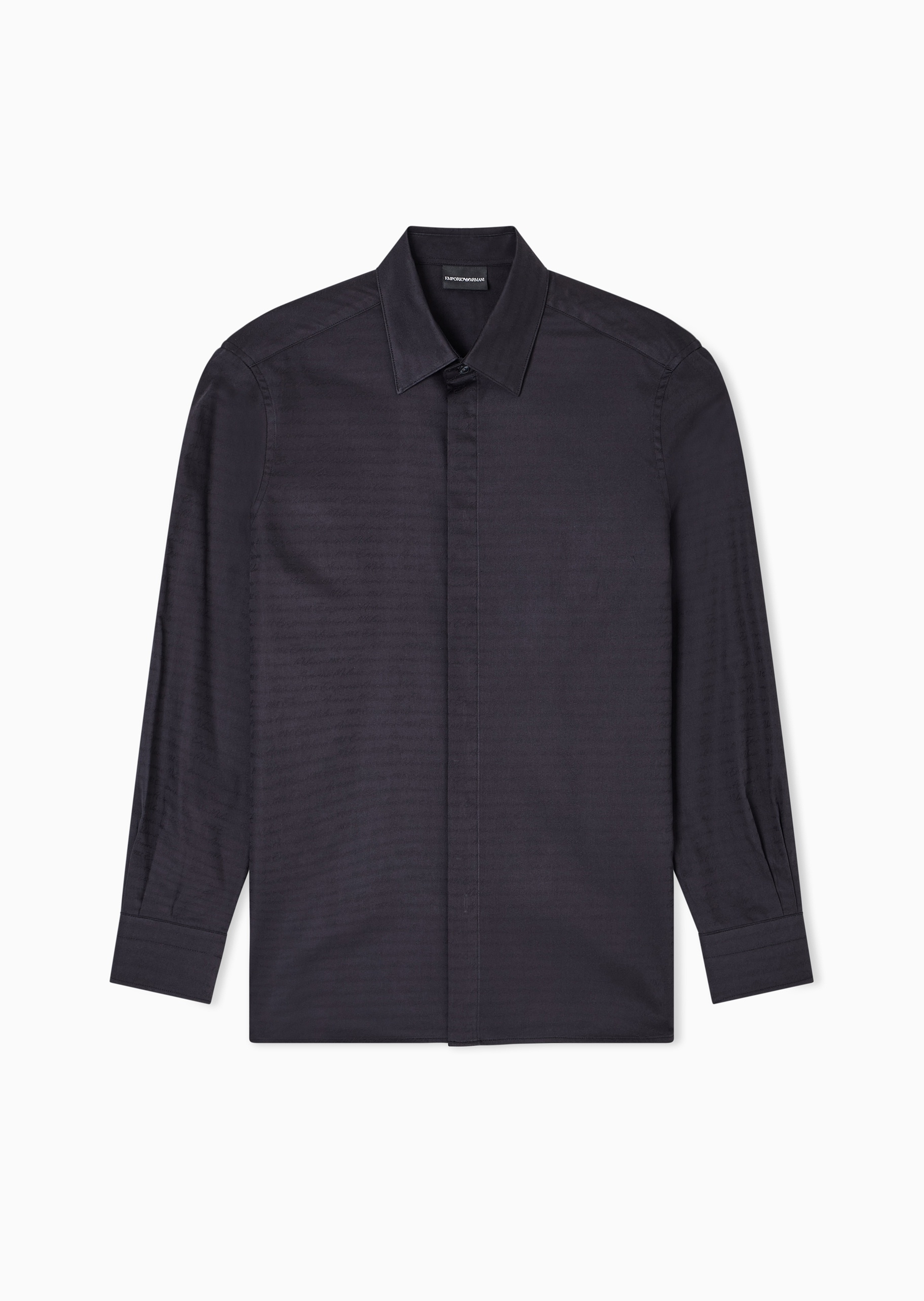 Emporio Armani 男士全棉长袖翻领字母标识纯色衬衫