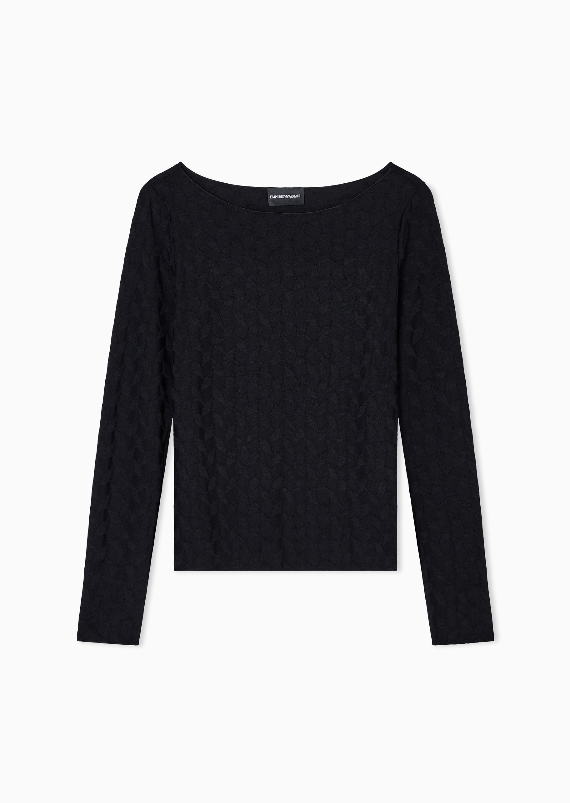 Emporio Armani 女士弹力长袖船领纯色提花针织衫