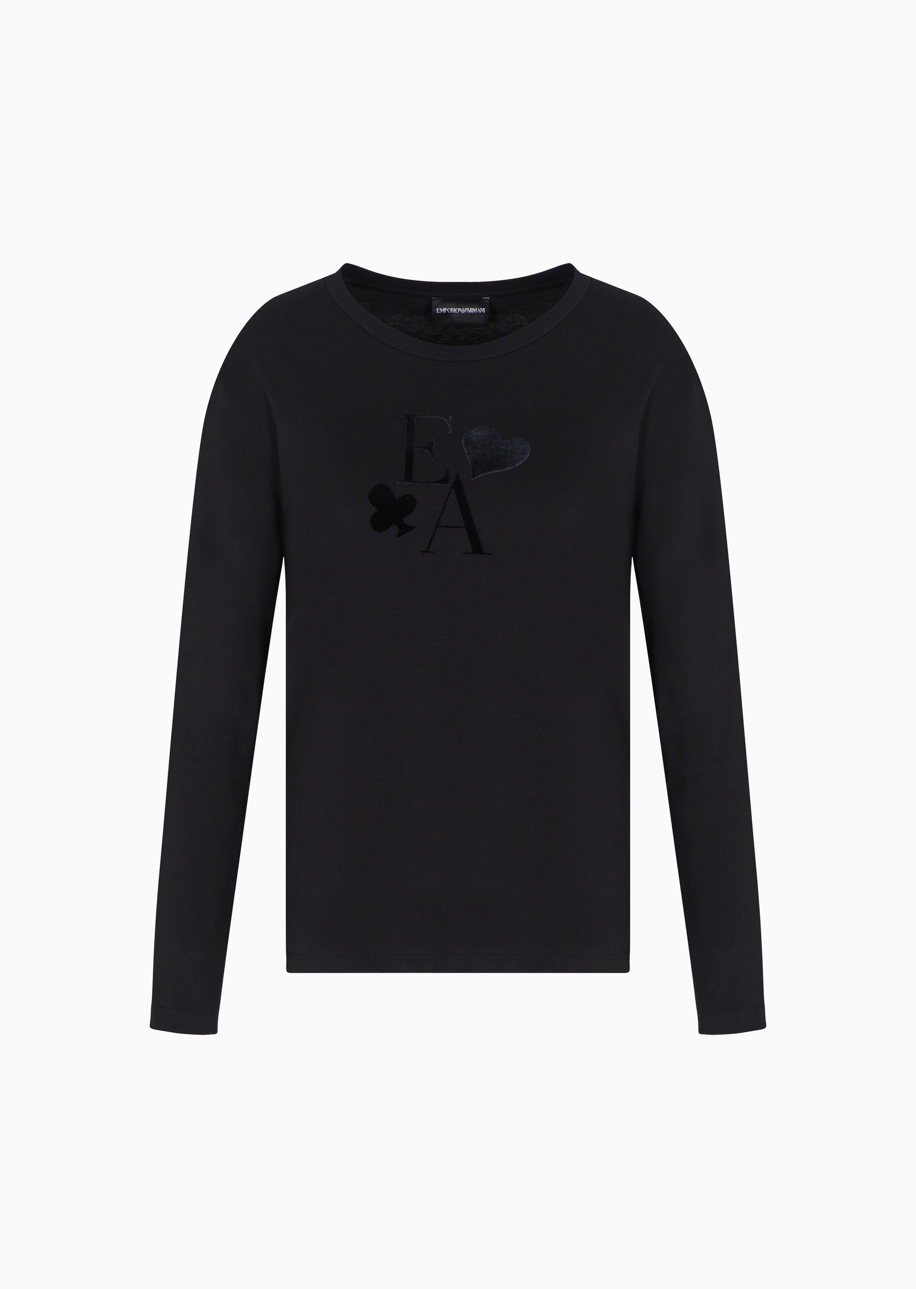 Emporio Armani 女士全棉合身长袖圆领植绒印花轻薄T恤