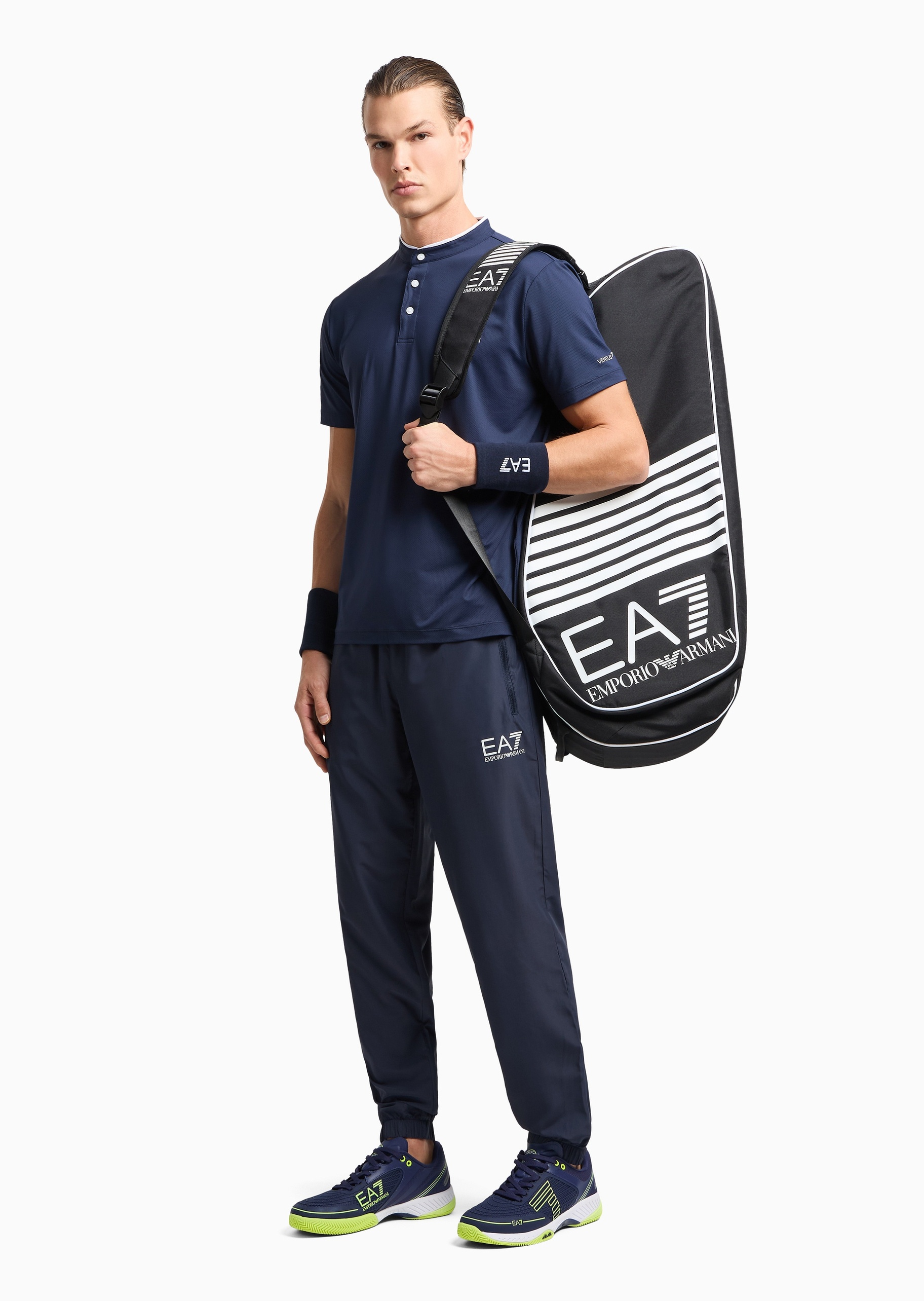 EA7 男士修身短袖立领网球健身训练Polo衫