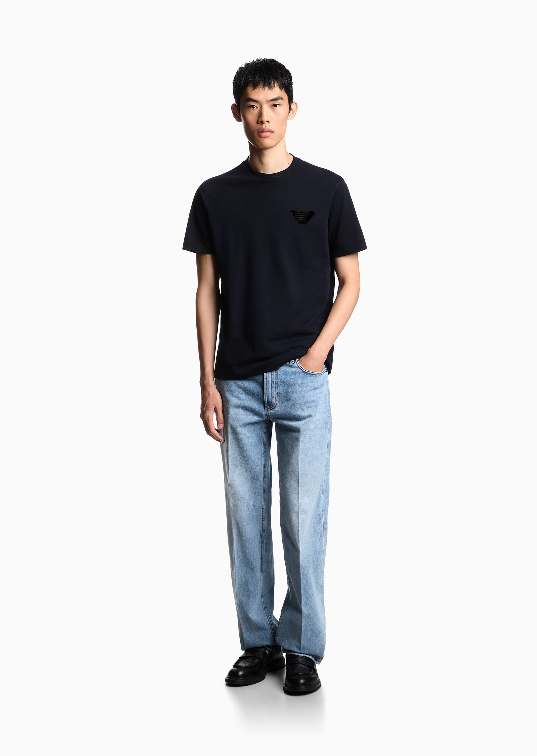 Emporio Armani 男士中腰直筒水洗复古纯棉牛仔裤