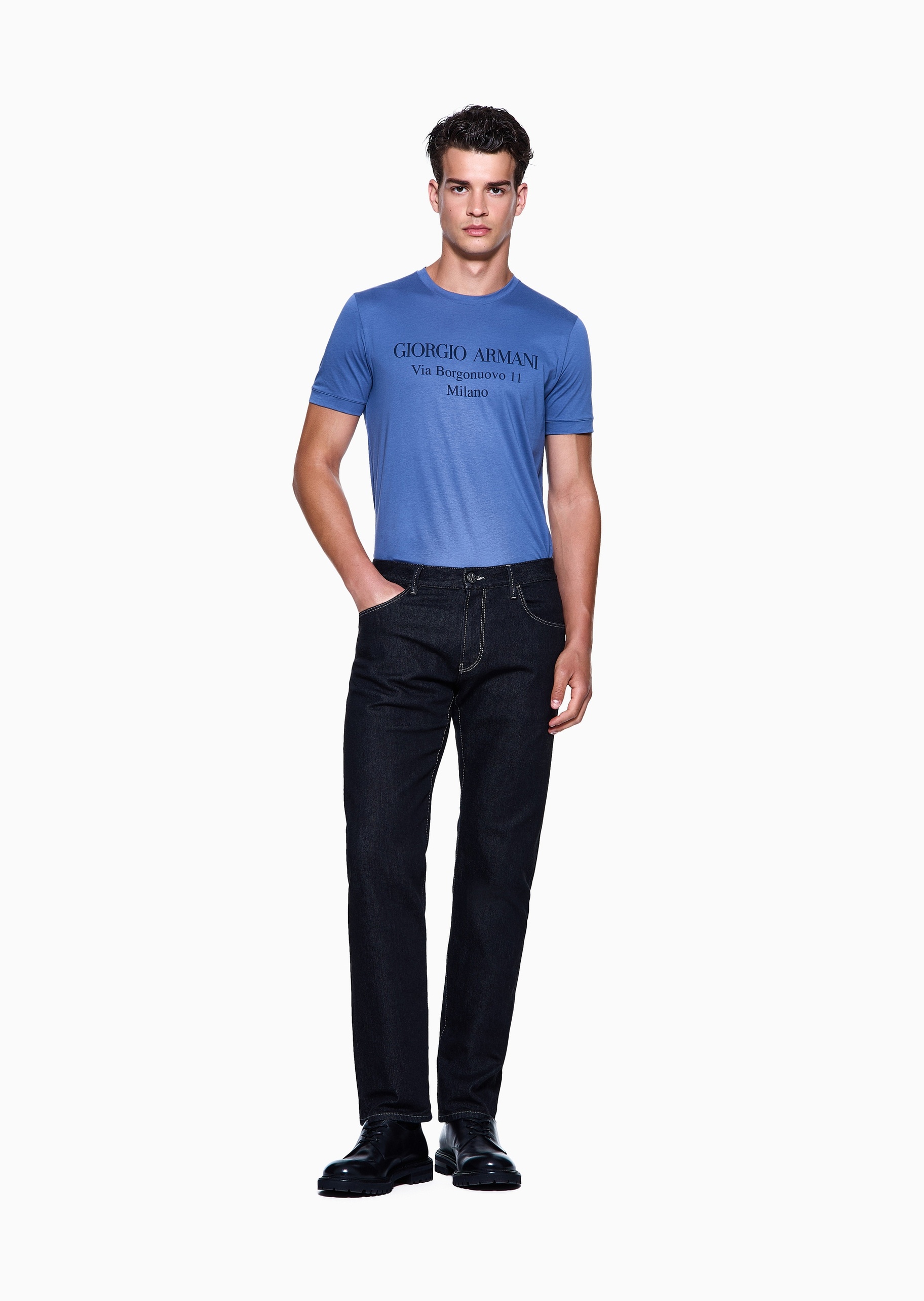 Giorgio Armani 男士棉质微弹合身低腰长款直筒直脚牛仔裤