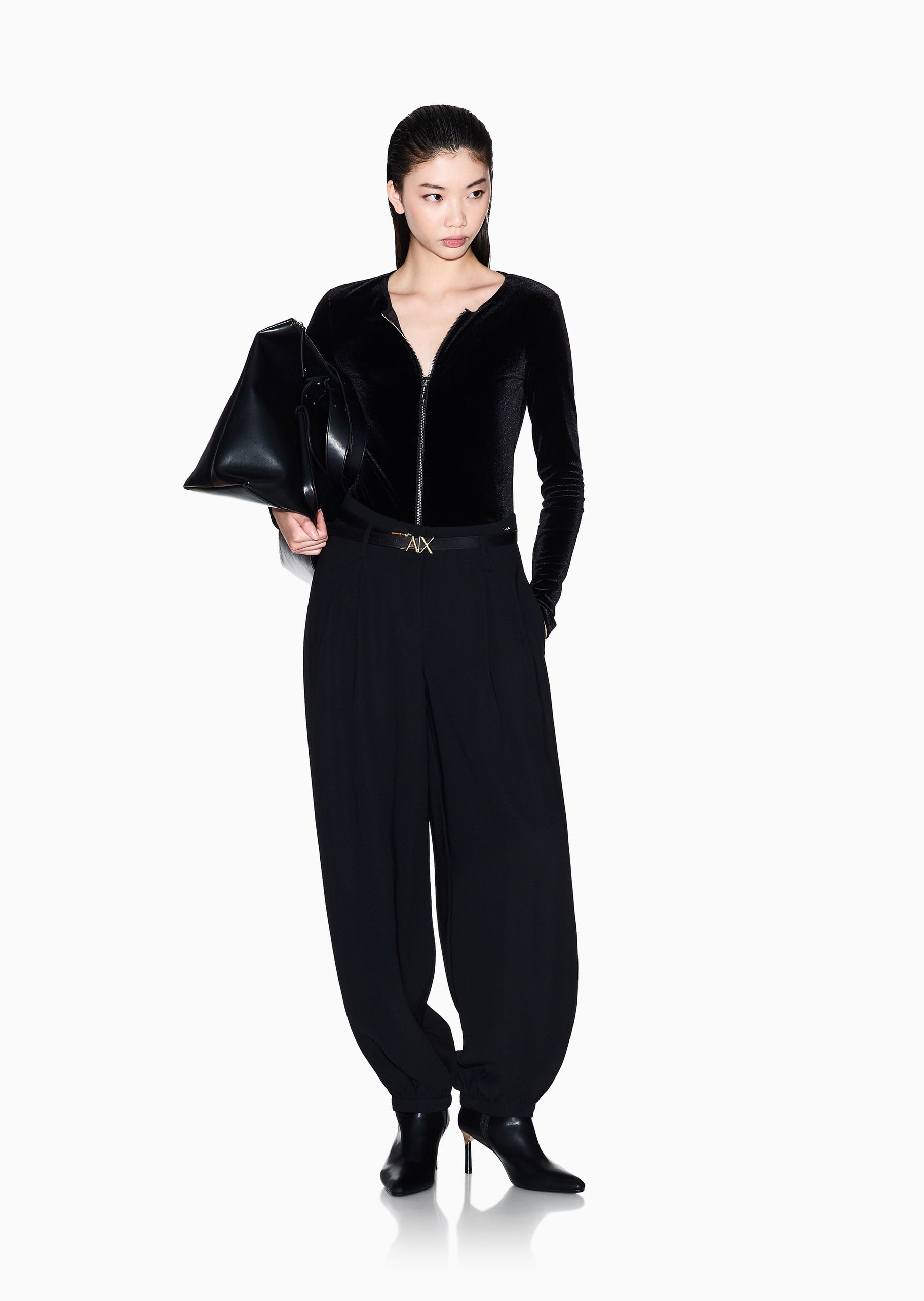 ARMANI EXCHANGE 女士宽松长款锥形束脚纯色休闲裤