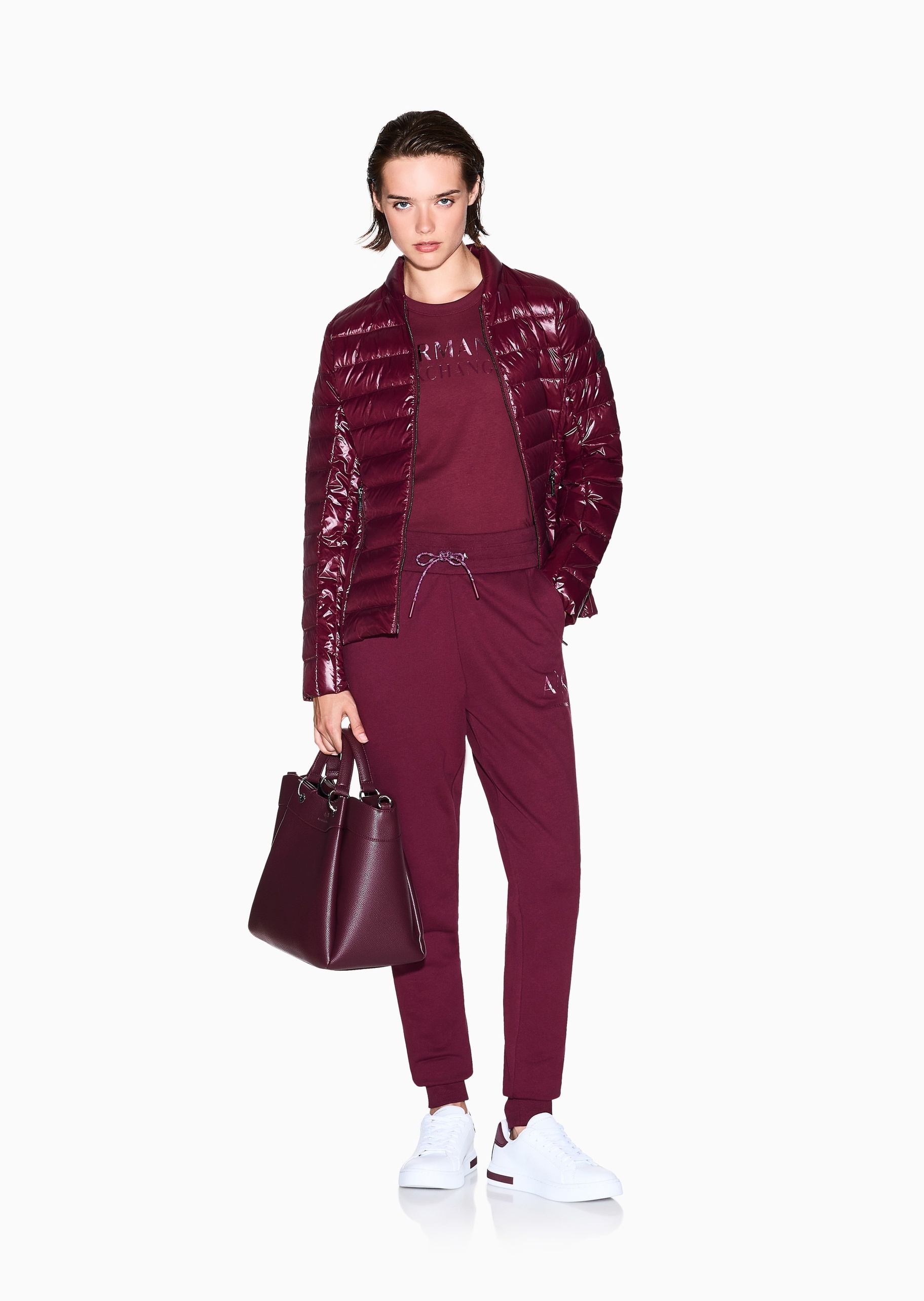 ARMANI EXCHANGE 女士纯棉修身短袖圆领字母印花轻薄T恤