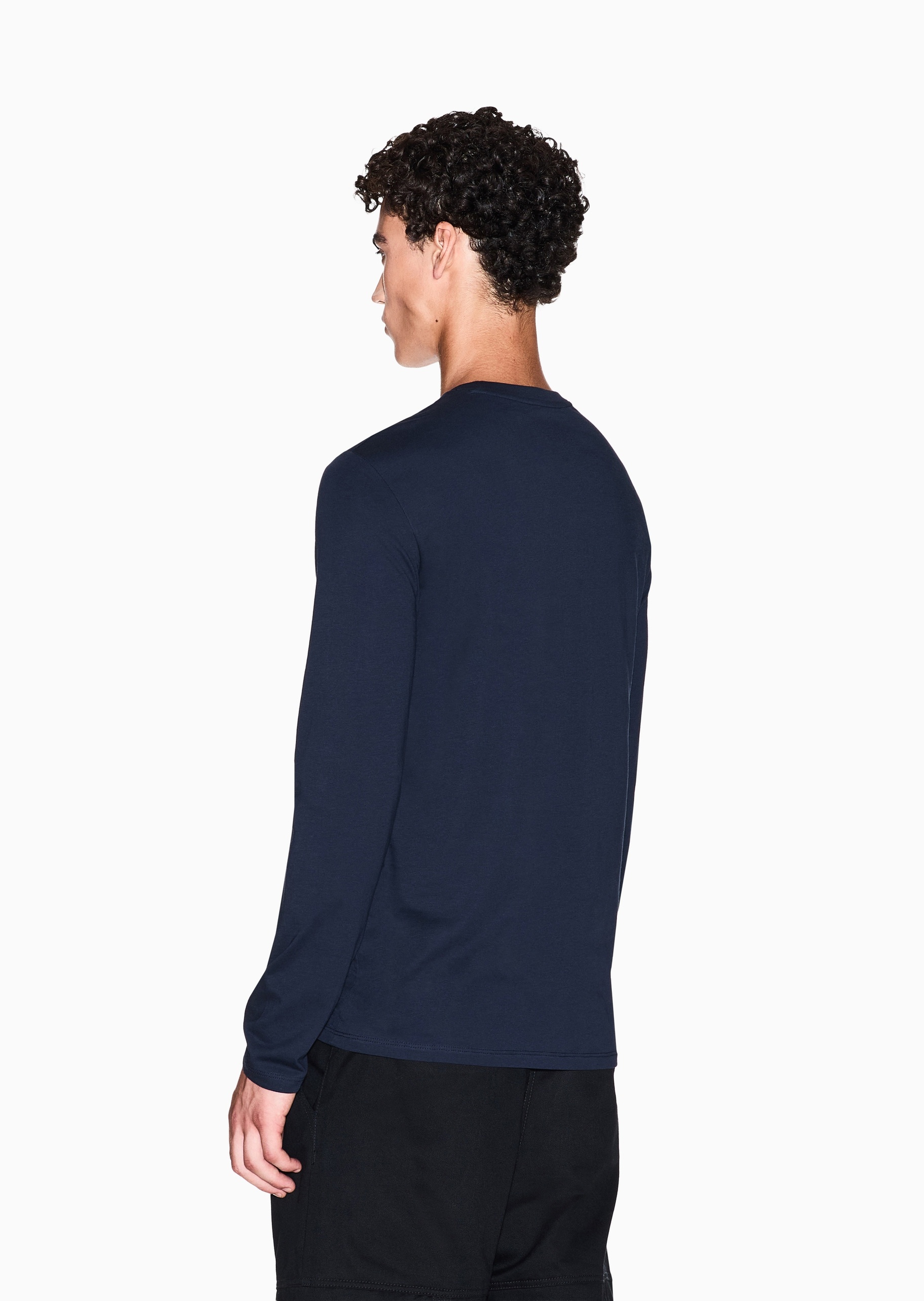 ARMANI EXCHANGE 男士纯棉修身长袖圆领正肩纯色T恤