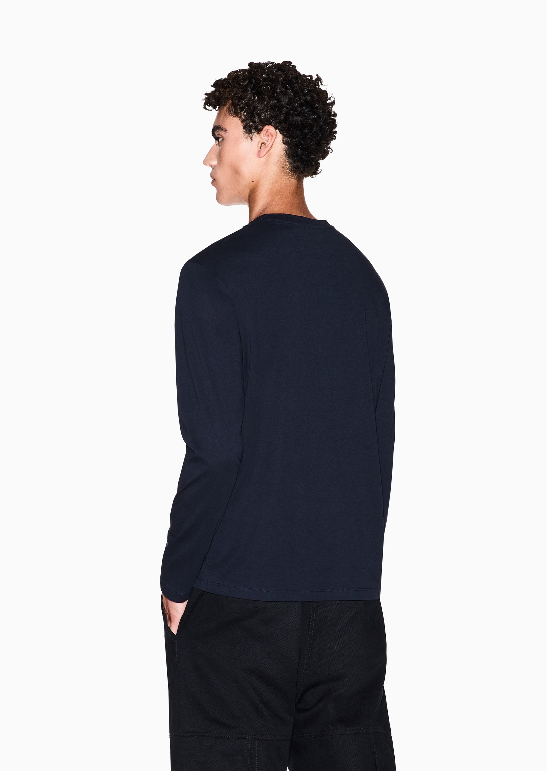 ARMANI EXCHANGE 男士纯棉合身长袖圆领正肩LOGO印花T恤