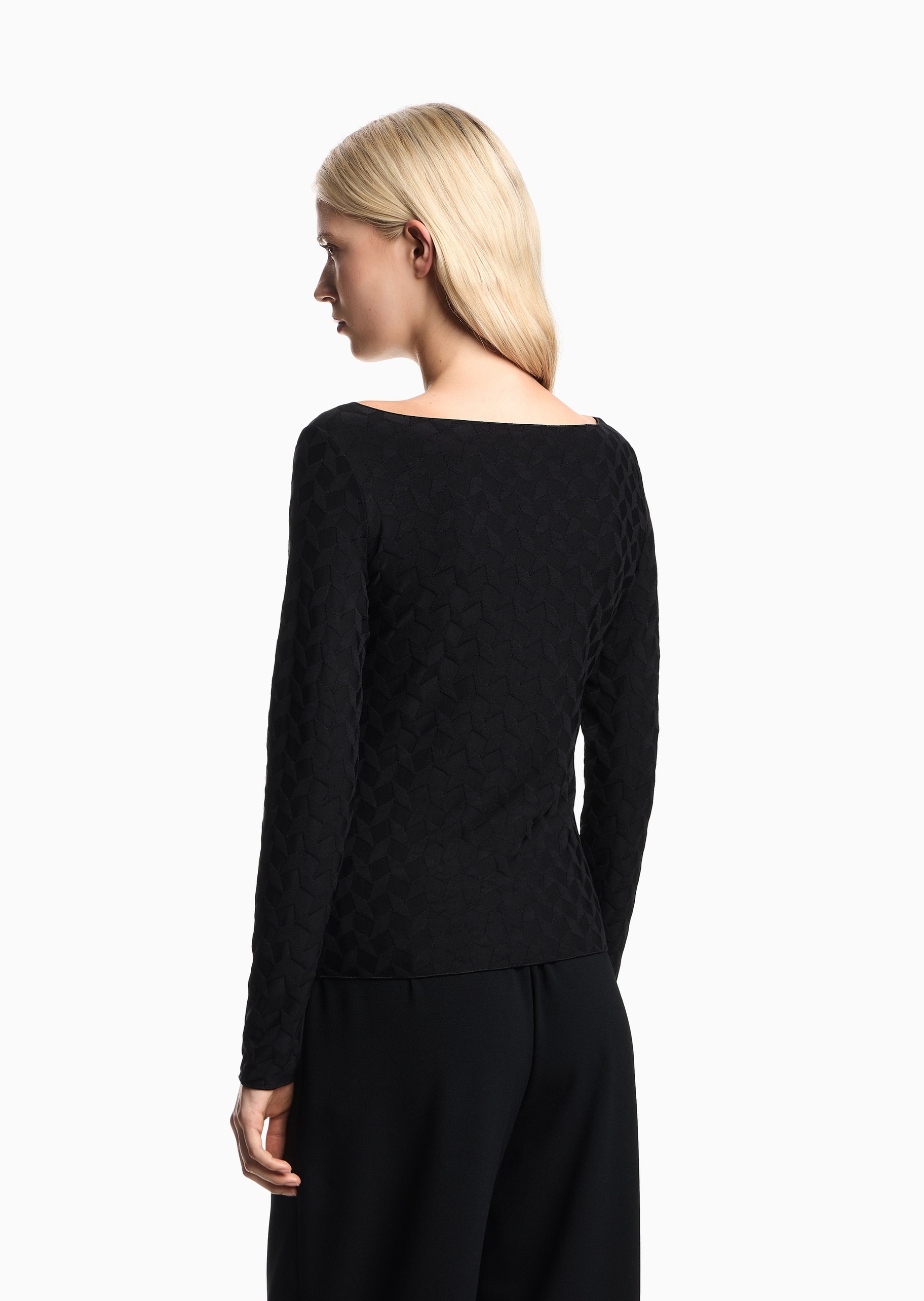 Emporio Armani 女士弹力长袖船领纯色提花针织衫