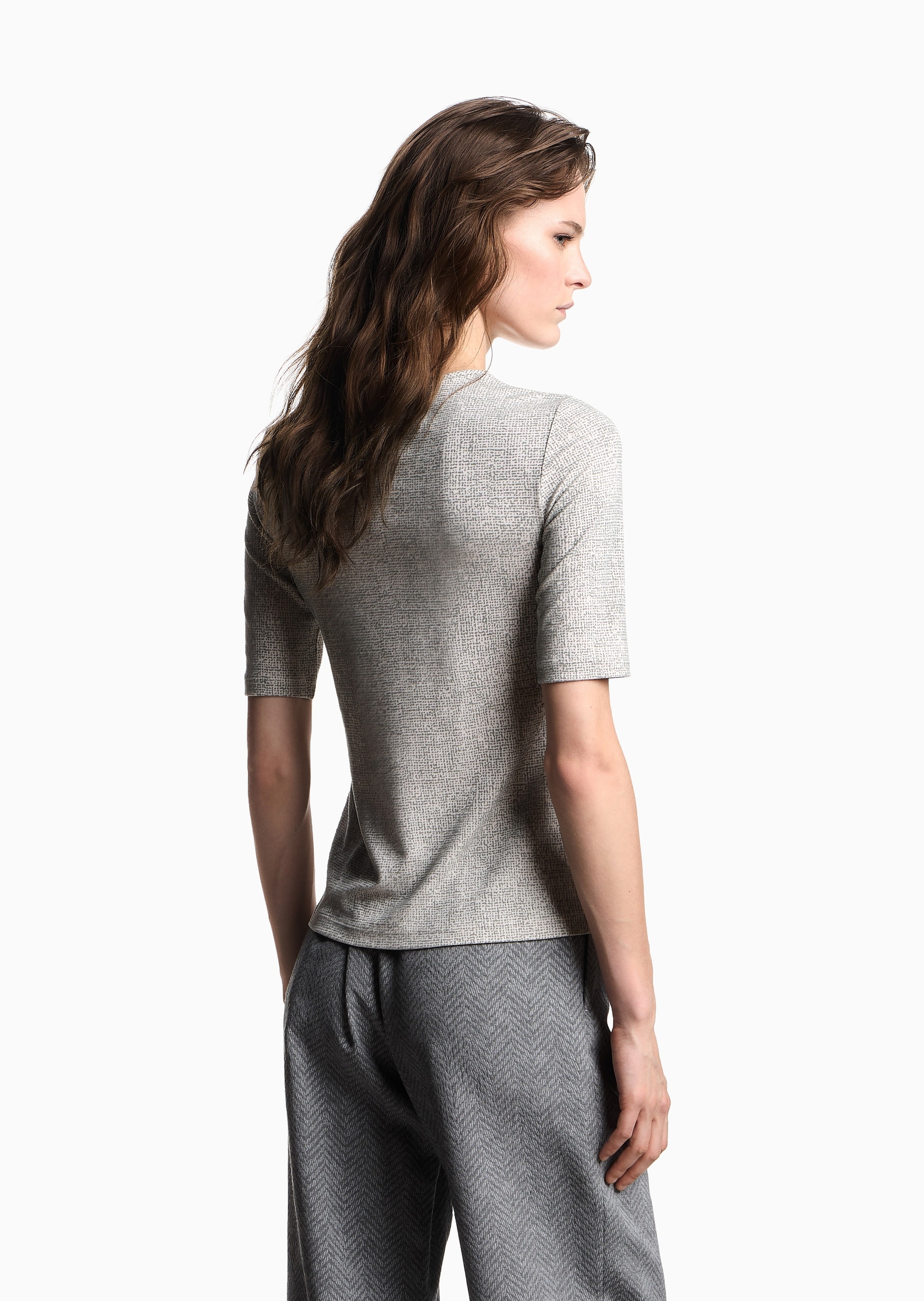 Emporio Armani 女士人造棉修身圆领植绒印花针织衫