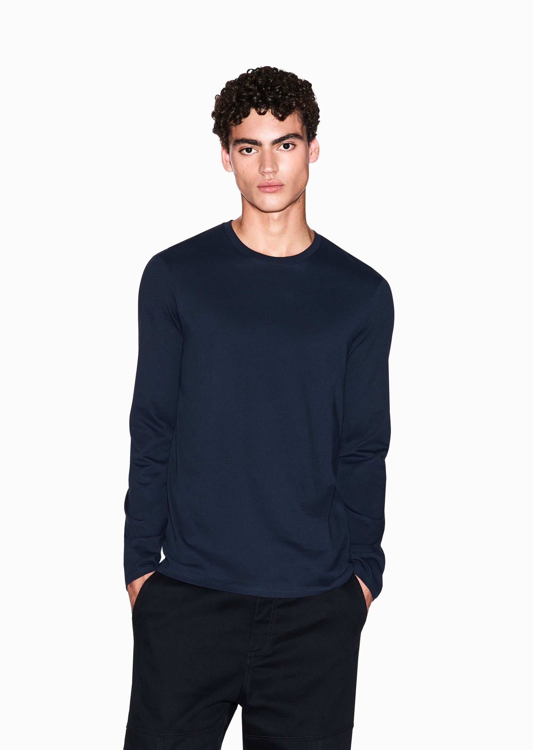 ARMANI EXCHANGE 男士纯棉修身长袖圆领正肩纯色T恤