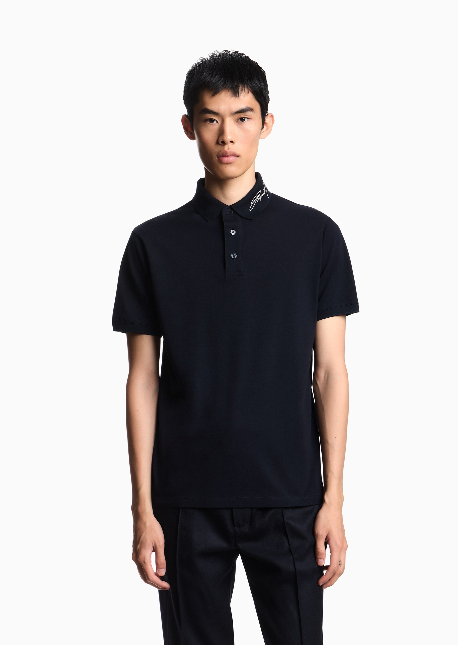 Emporio Armani 男士珠地纯棉短袖翻领Polo衫