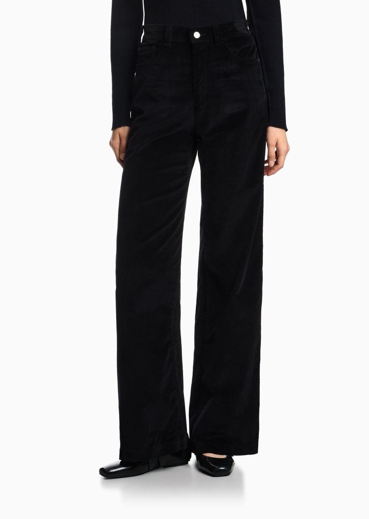 Emporio Armani 女士棉质微弹宽松高腰长款直筒牛仔裤