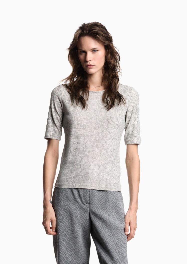 Emporio Armani 女士人造棉修身圆领植绒印花针织衫