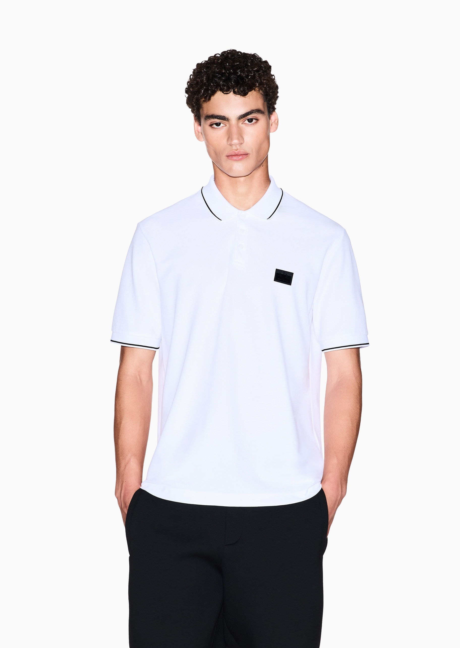 ARMANI EXCHANGE 男士纯棉短袖翻领撞色饰边Polo衫