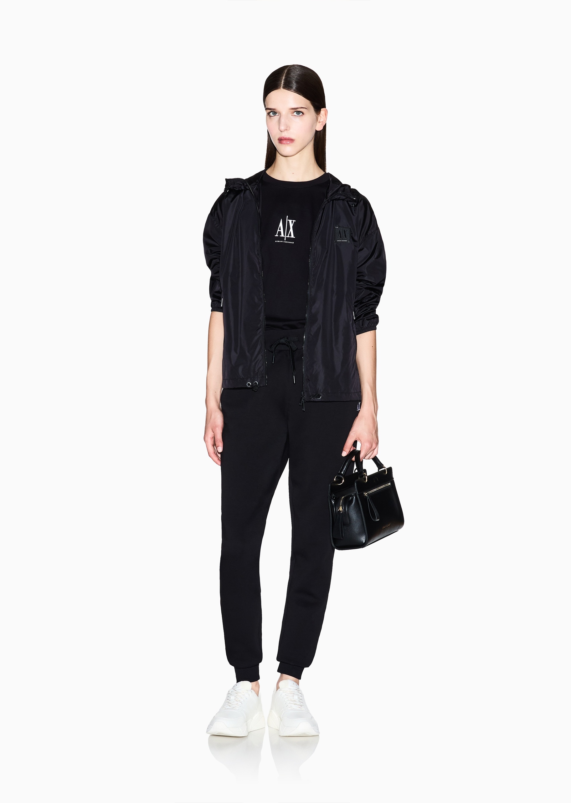 ARMANI EXCHANGE 女士全棉宽松短袖圆领落肩标识刺绣T恤
