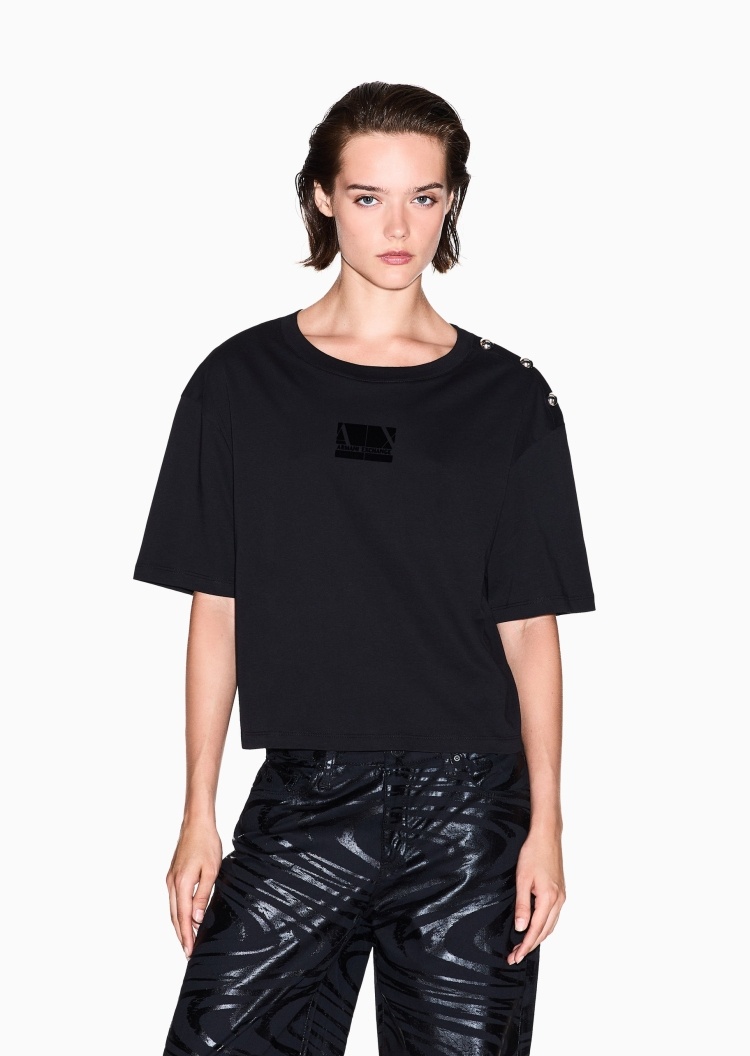 ARMANI EXCHANGE 女士全棉宽松短袖圆领创意标识纯色轻薄T恤