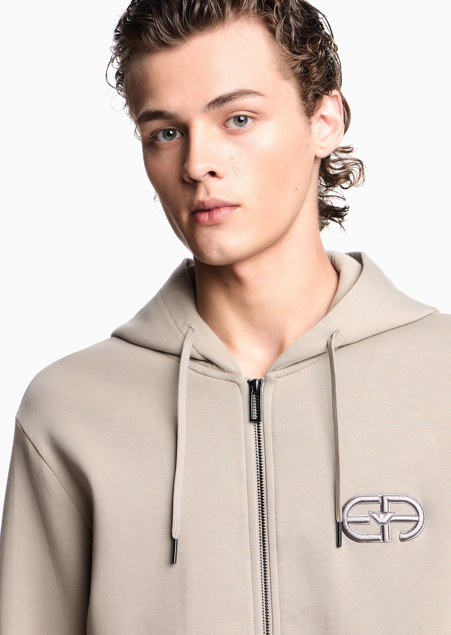 Emporio Armani 男士休闲刺绣拉链开衫连帽卫衣夹克外套