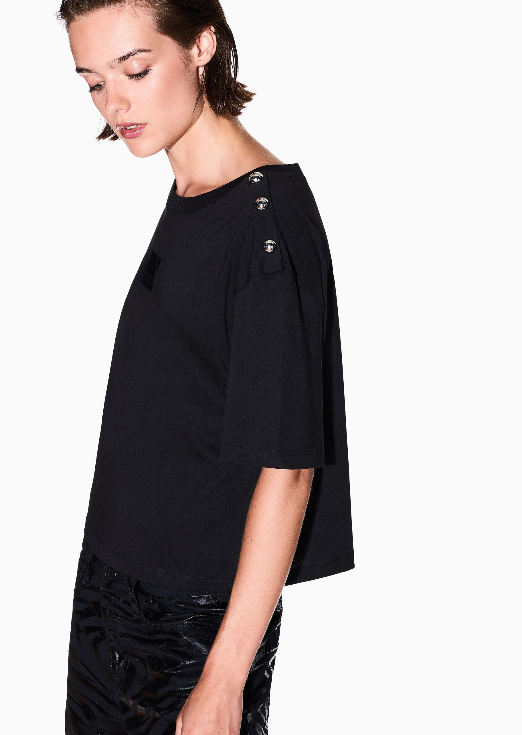 ARMANI EXCHANGE 女士全棉宽松短袖圆领创意标识纯色轻薄T恤