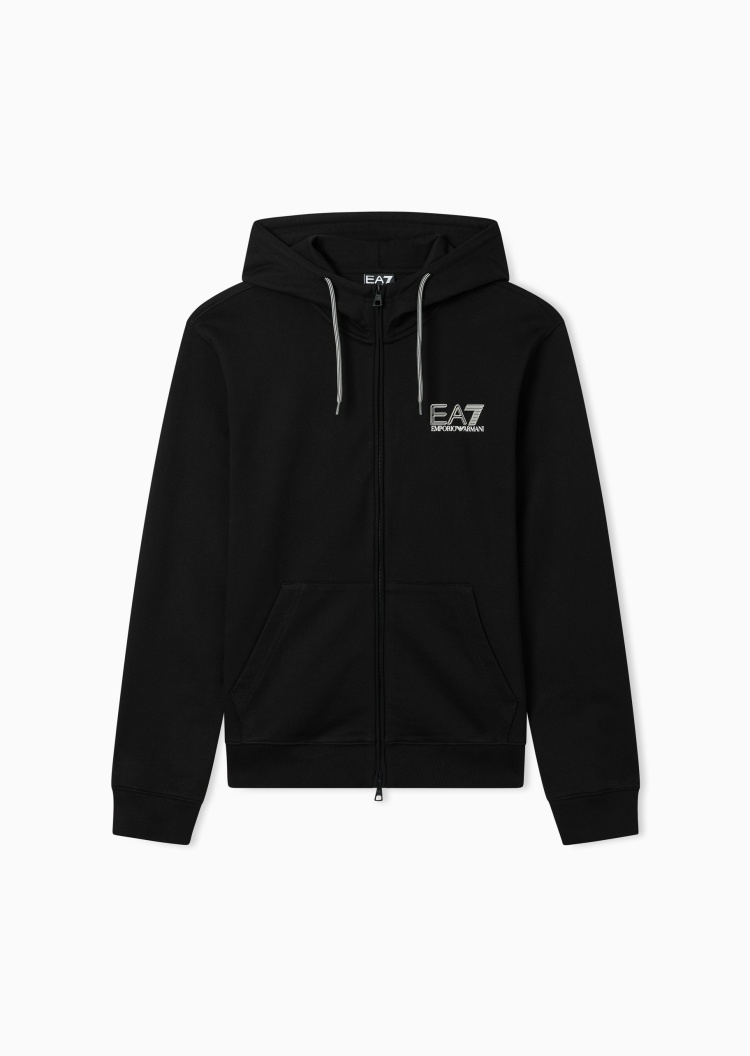EA7 男士纯棉重磅长袖连帽毛圈拉链印花卫衣外套