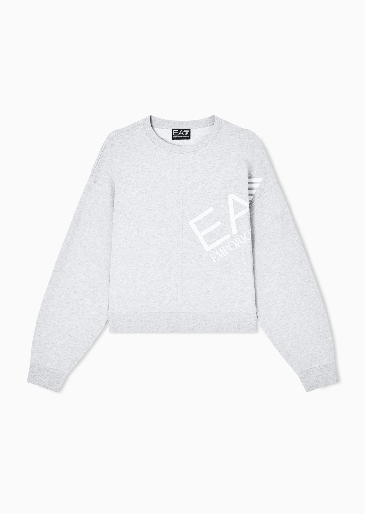 EA7 女士重磅宽松长袖圆领落肩毛圈印花卫衣