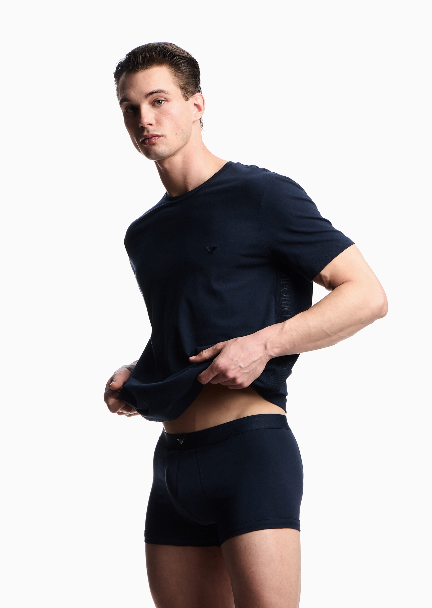 Emporio Armani 男士纯棉弹力短袖圆领纯色家居T恤