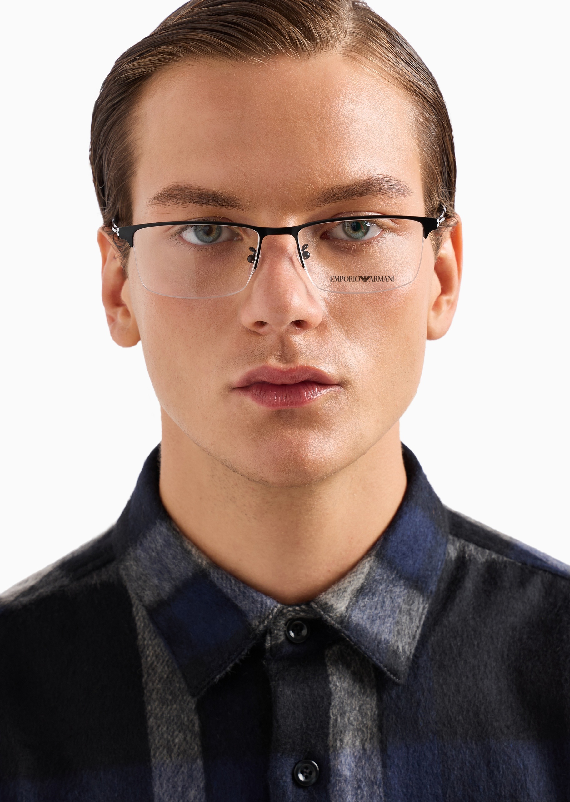 Emporio Armani 男士矩形半框金属细框优雅光学眼镜