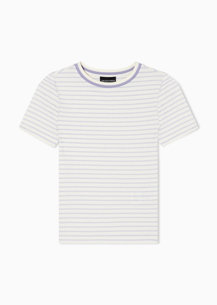 Emporio Armani 女士修身短袖圆领撞色条纹休闲针织衫