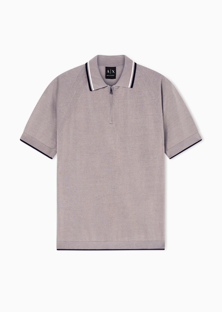 ARMANI EXCHANGE 男士纯棉短袖翻领半拉链针织Polo衫