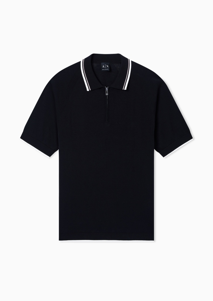 ARMANI EXCHANGE 男士纯棉短袖翻领半拉链针织Polo衫