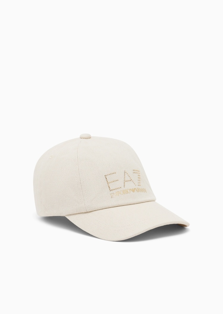 EA7 女士纯棉封扣圆顶弯檐铆钉标识运动棒球帽