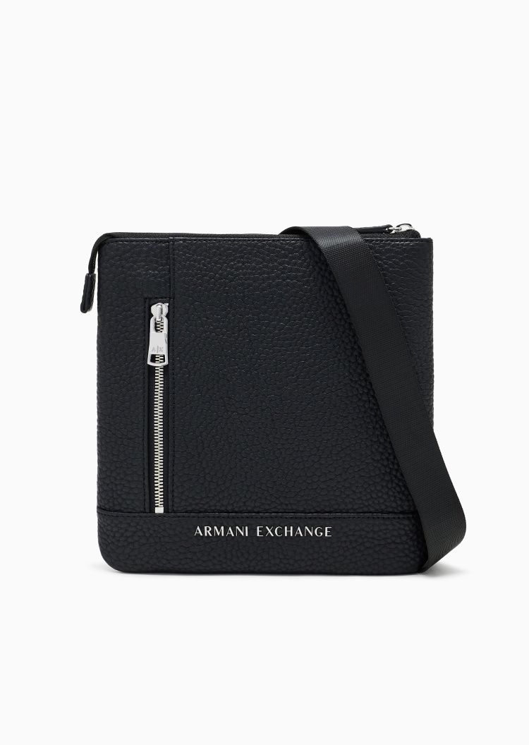 ARMANI EXCHANGE 男士拉链扁平方形鹿皮纹斜挎邮差包