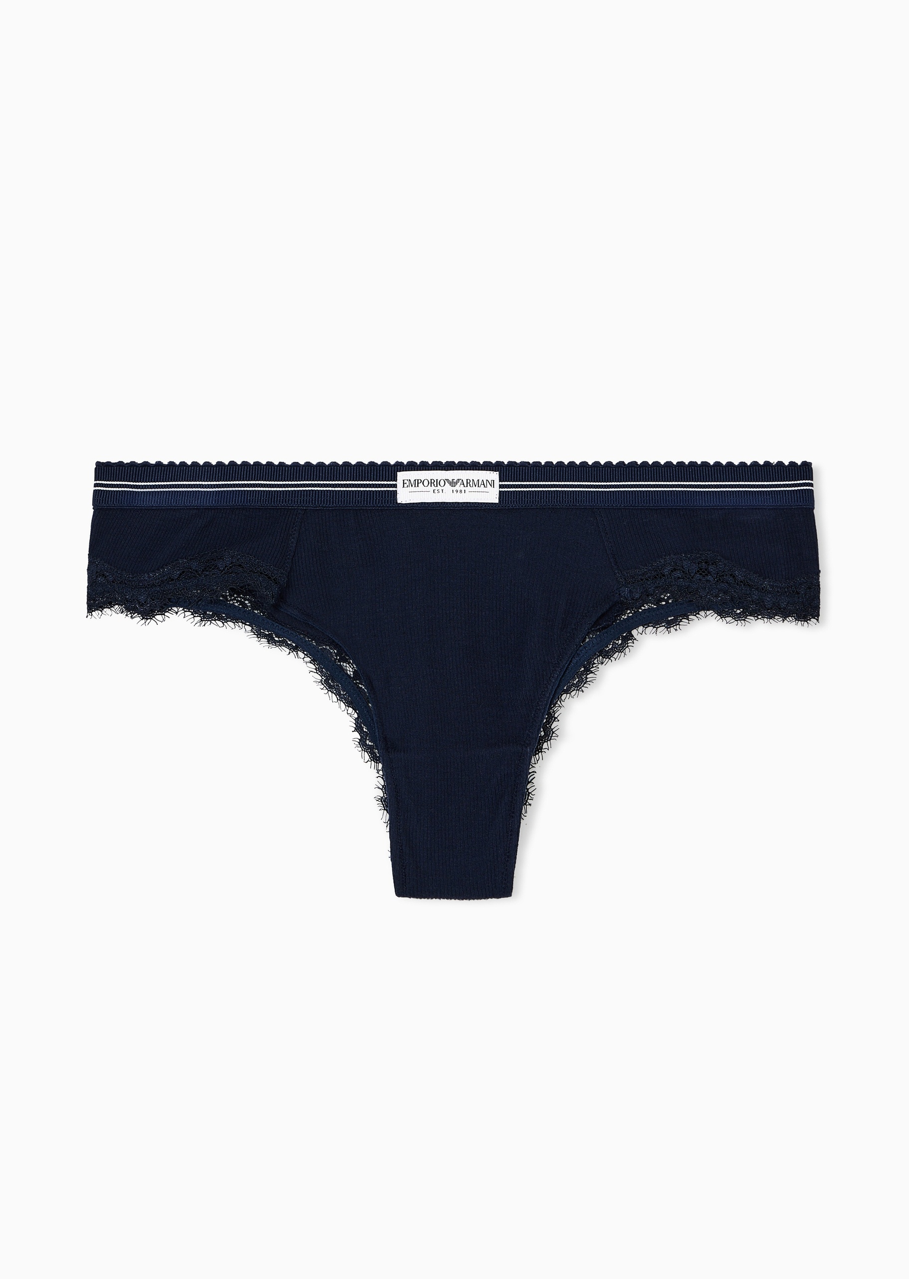 Emporio Armani 女士微弹三角条纹撞色标识蕾丝内裤