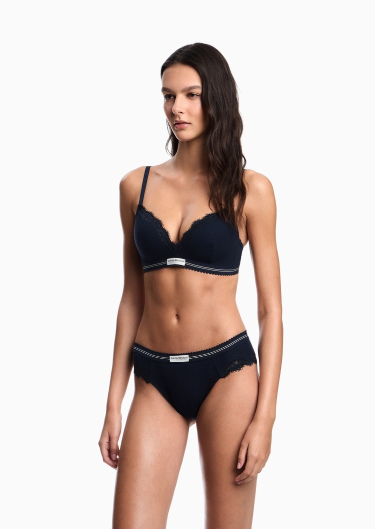 Emporio Armani 女士微弹三角条纹撞色标识蕾丝内裤