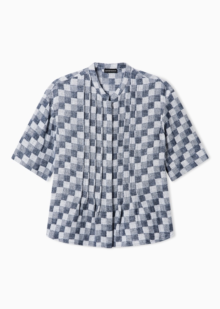 Emporio Armani 女士图案肌理感短袖老钱风衬衫上衣