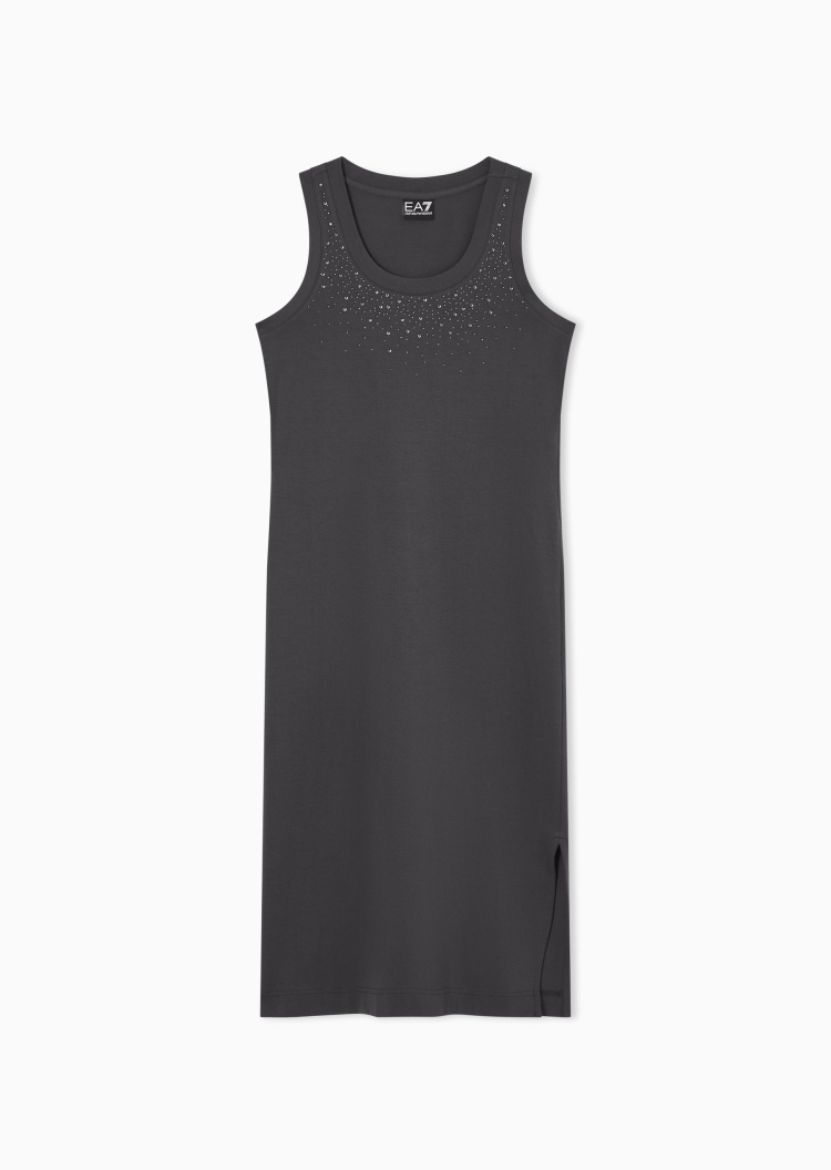EA7 女士弹力无袖圆领水钻休闲运动连衣裙