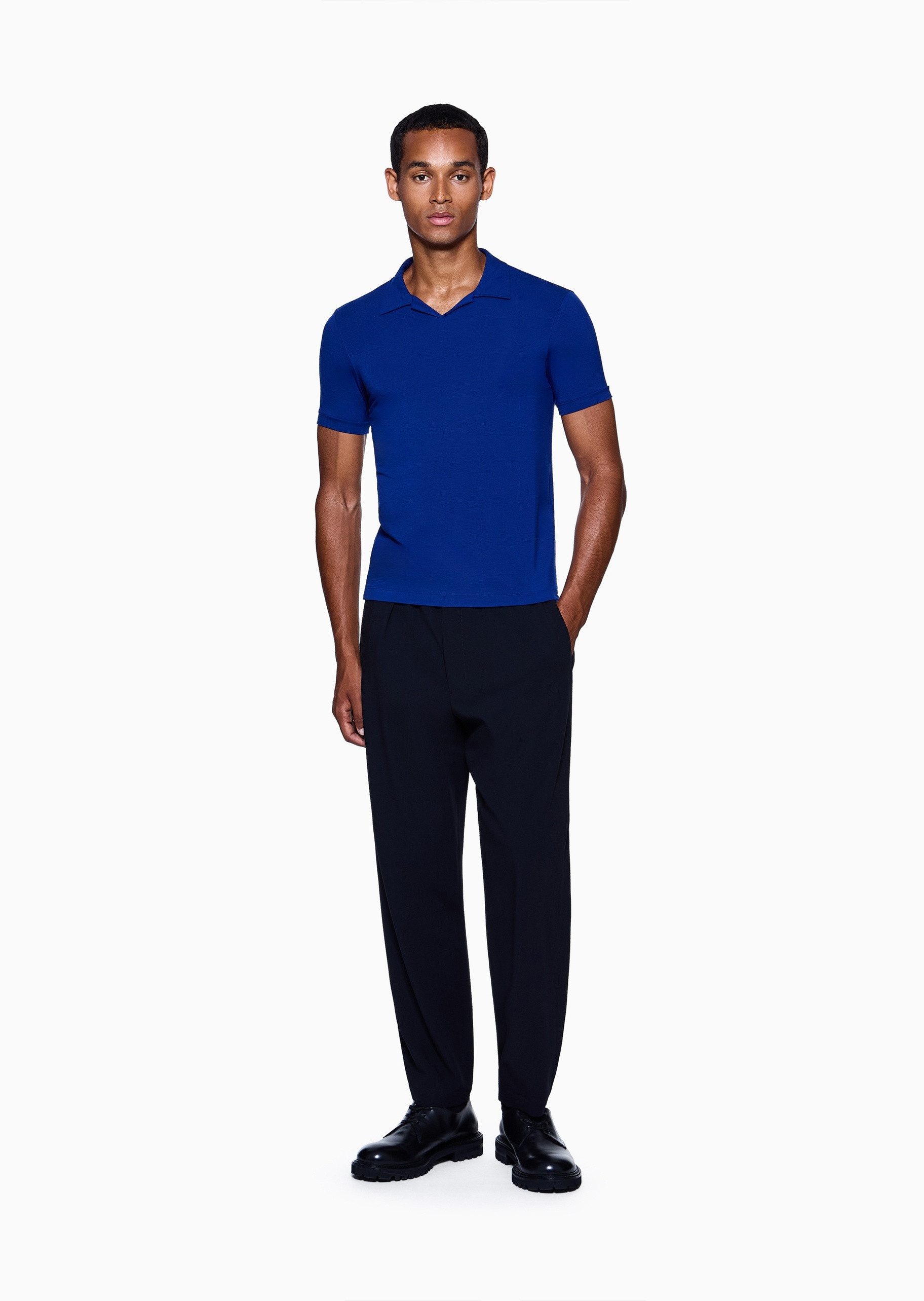 Giorgio Armani 男士人造棉弹力修身短袖海鸥领Polo衫